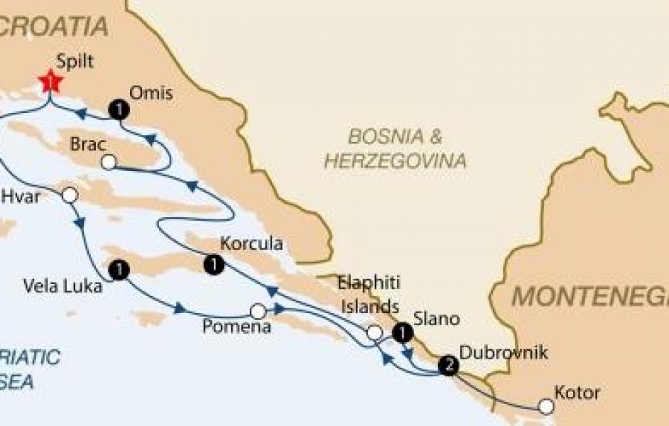 Cruise from Split cabin charter map